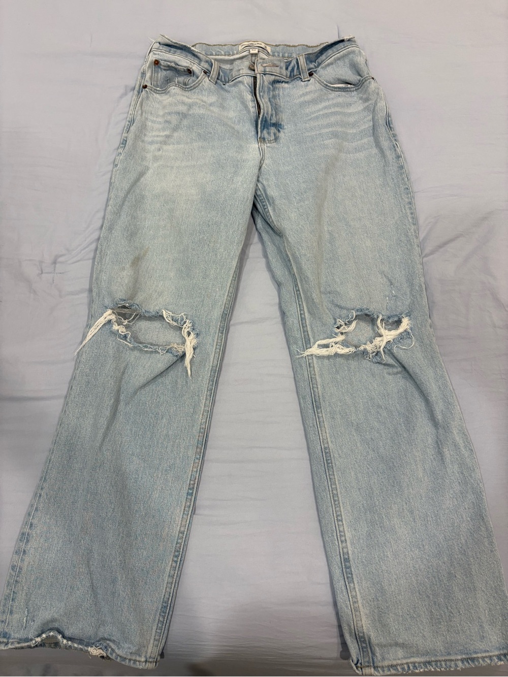 Abercrombie & Fitch Light Blue Distressed Low Rise Baggy Jeans